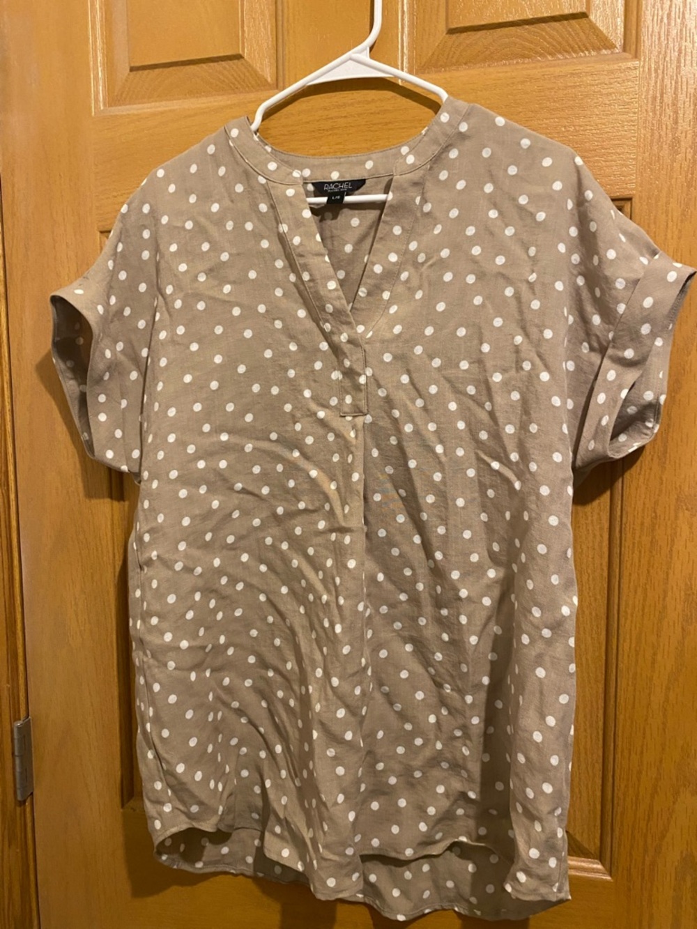 Rachel Taupe Polka Dot Short Sleeve V-Neck Tunic